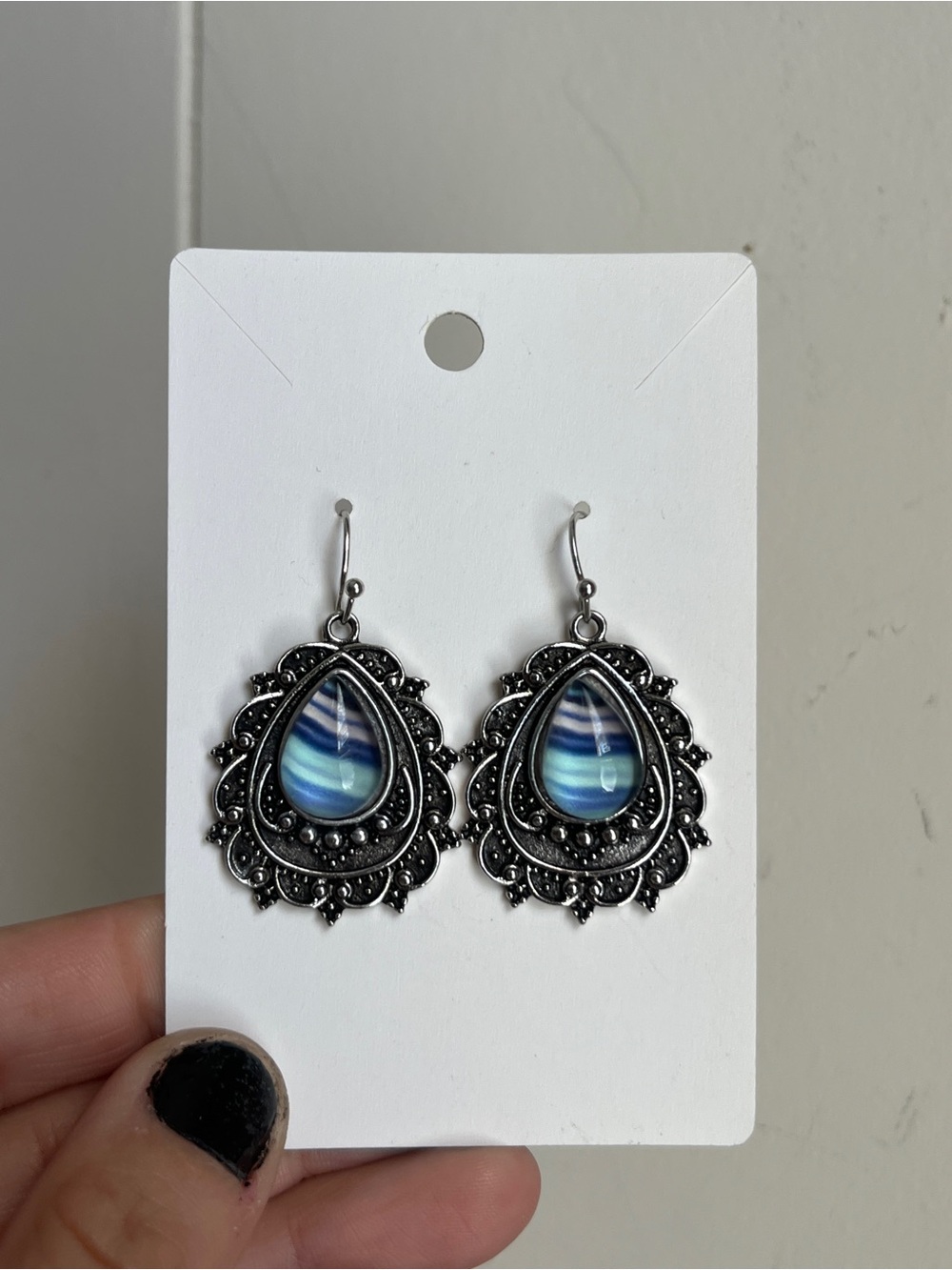 Silver-Tone Blue Teardrop Dangle Earrings